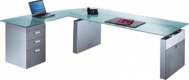 Exclusive Glas Schreibtisch mit Seitentisch 270 x 180 cm